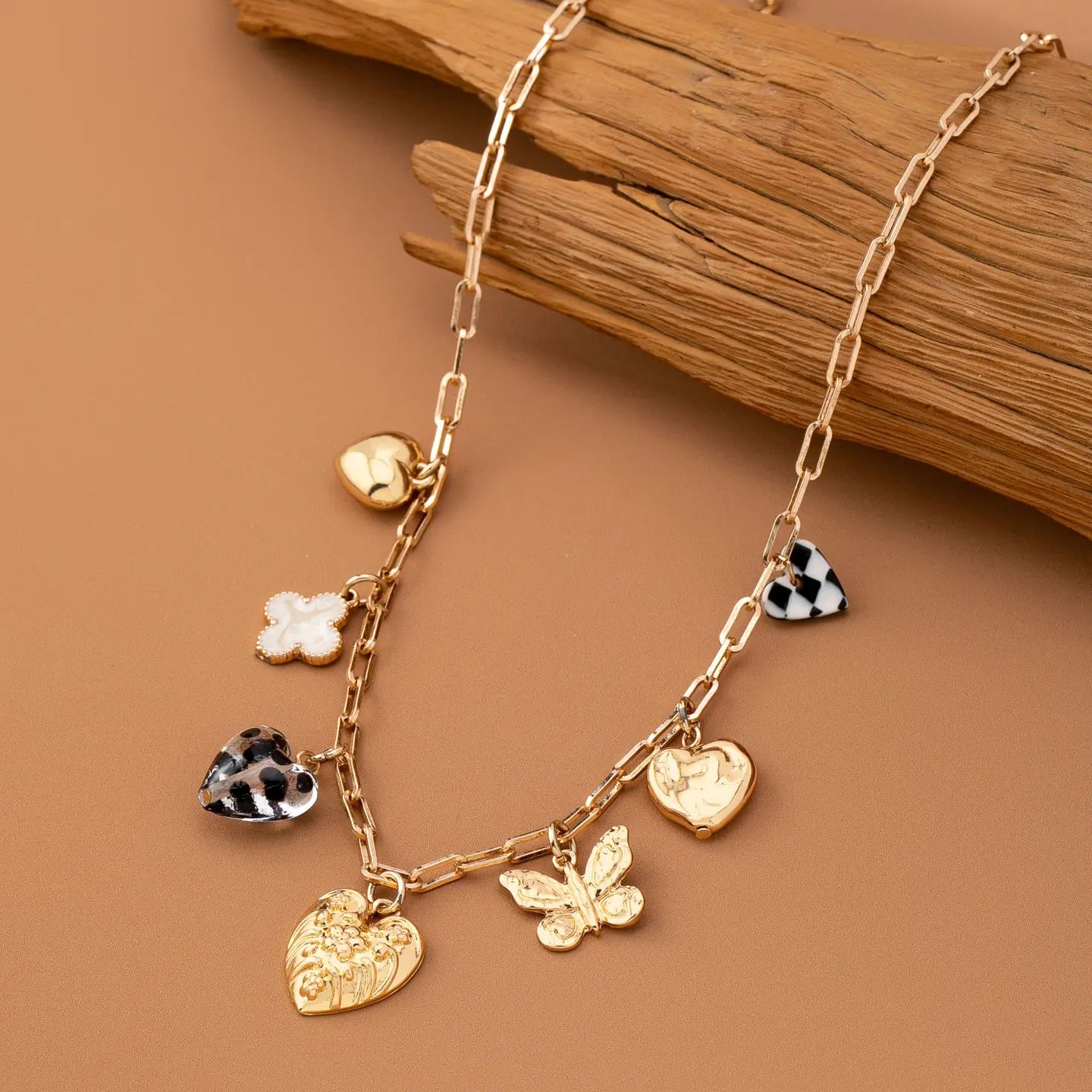 Charm Necklace-Hearts Checker Rhinestone