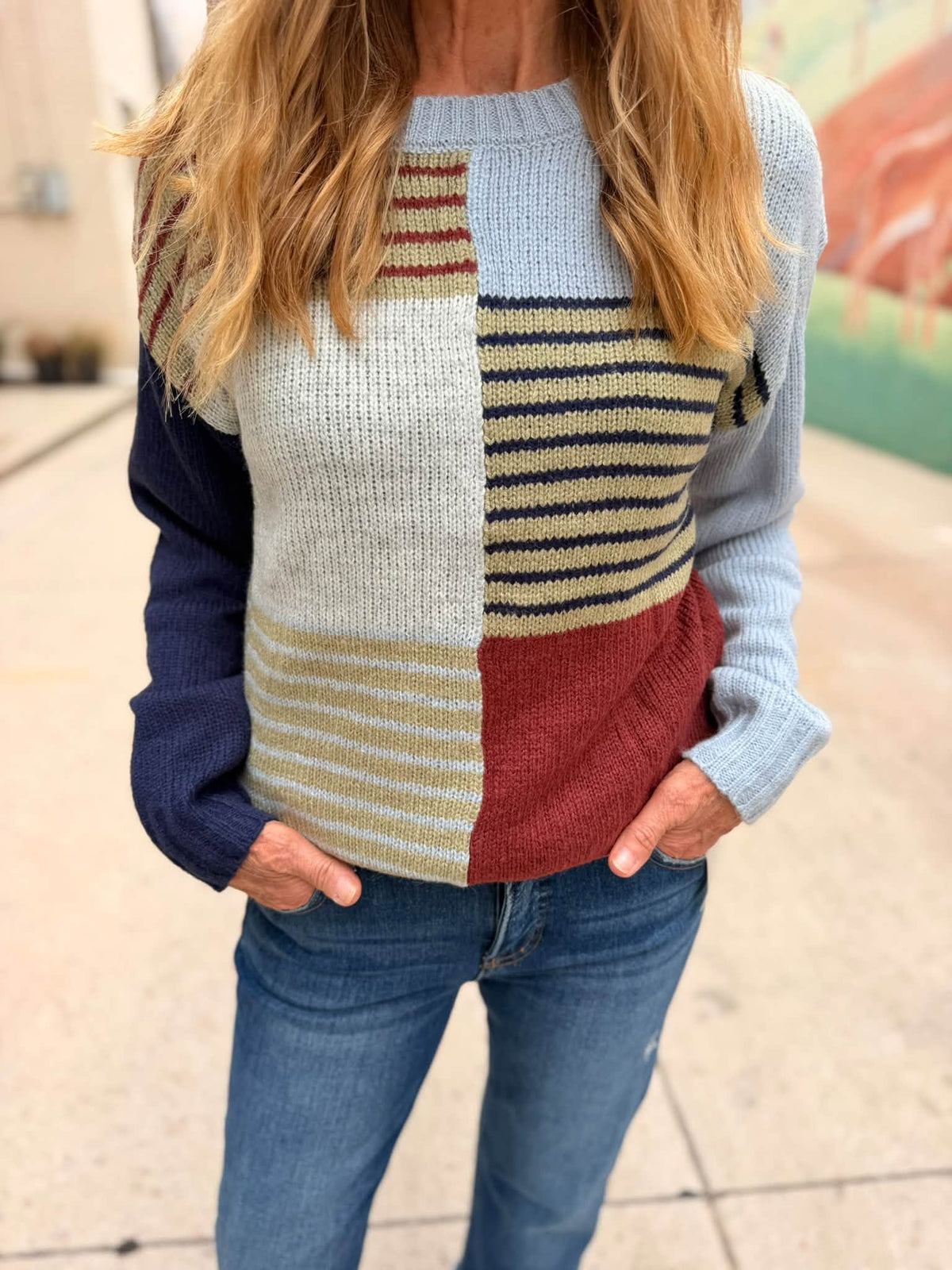 Delyla Striped Color Block Sweater