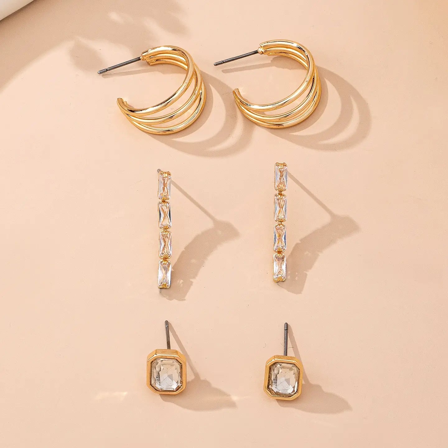 Emerald Cut Crystal Hoop Earrings