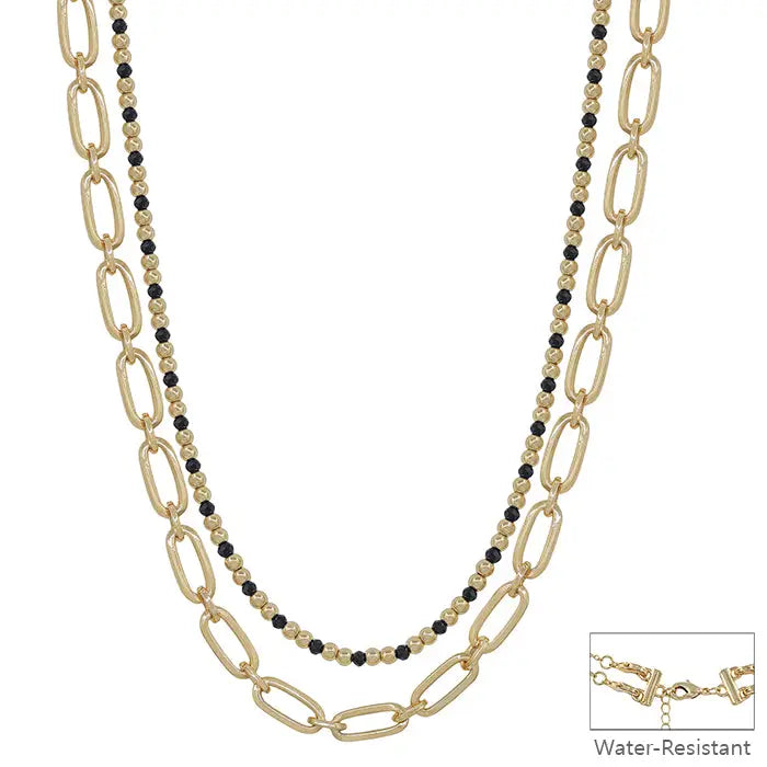 Black Crystal Layered Necklace