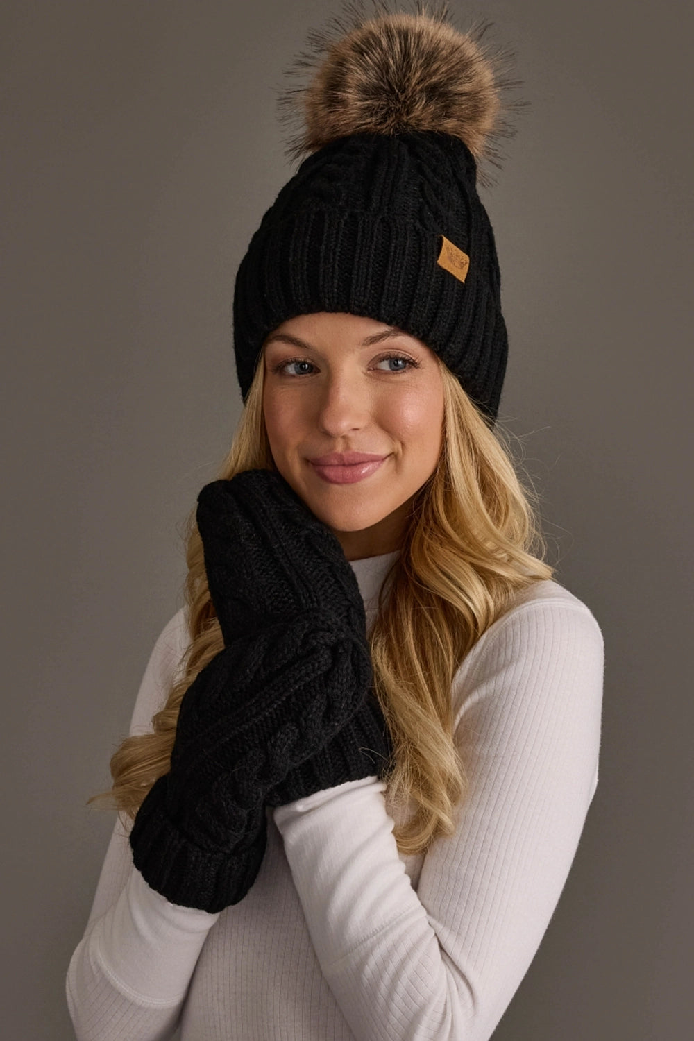 Black Cable Knit Mittens