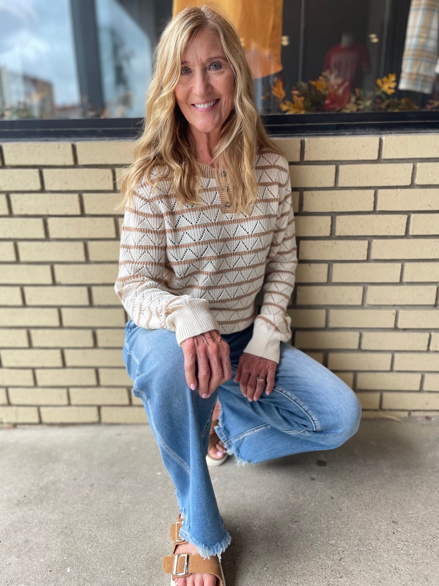Gemma Ivory/Camel Stripe Sweater
