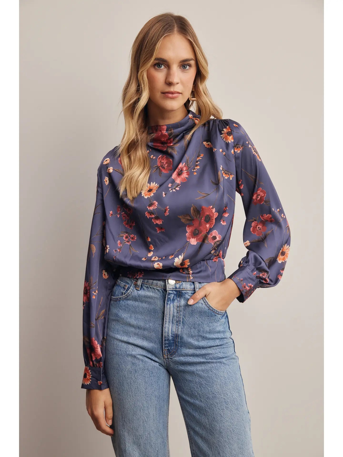 Amelia Floral Mock Neck