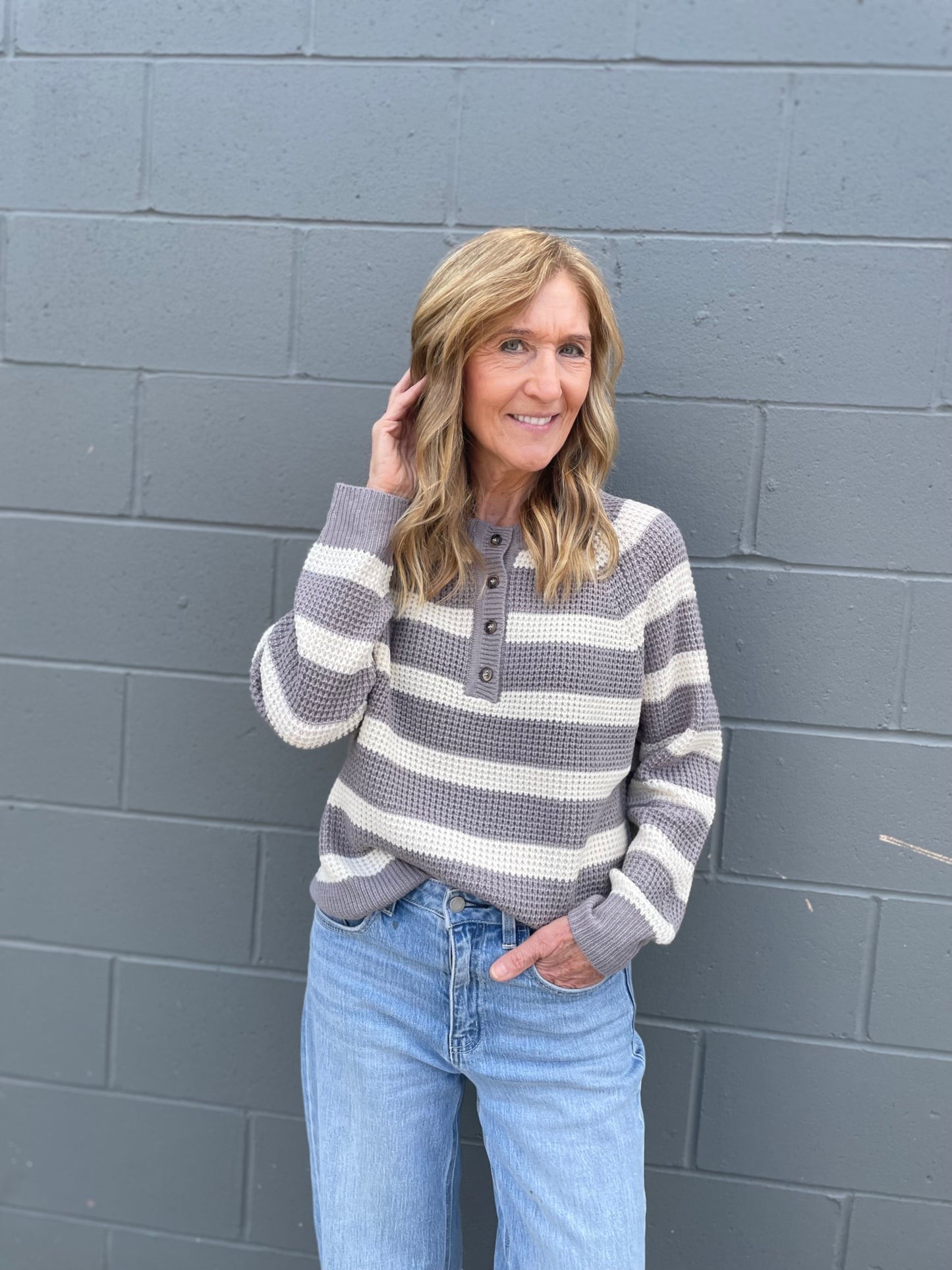 Tess Striped Waffle Sweater