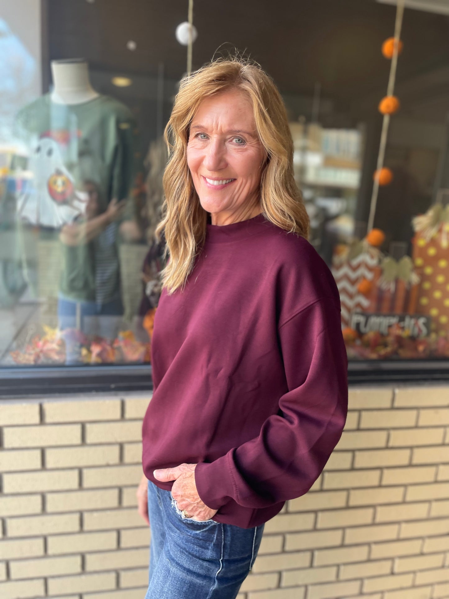 Modal Poly Dk Cherry Scuba Mock Neck