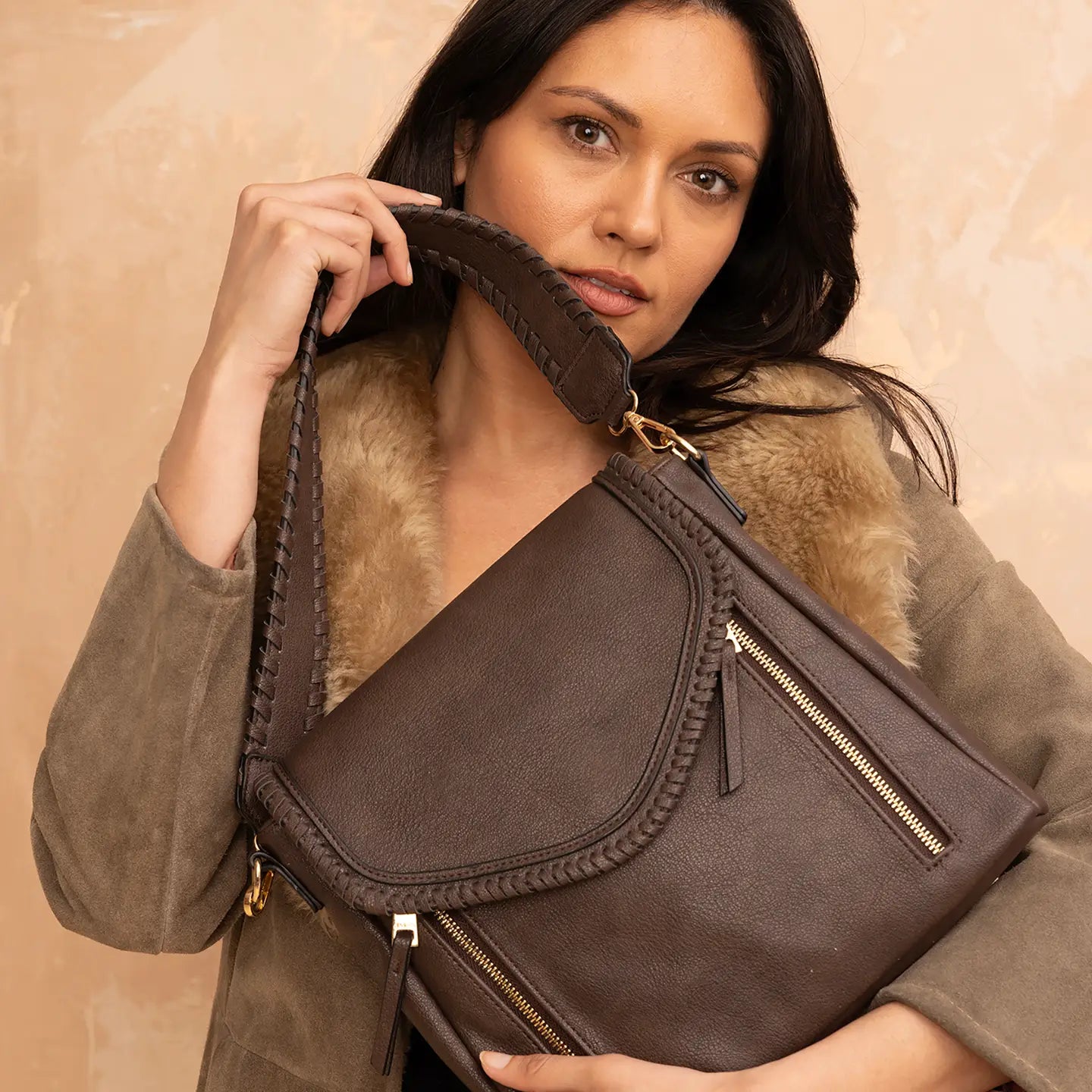 Lorelei Double Zip Whipstitch Trim Crossbody