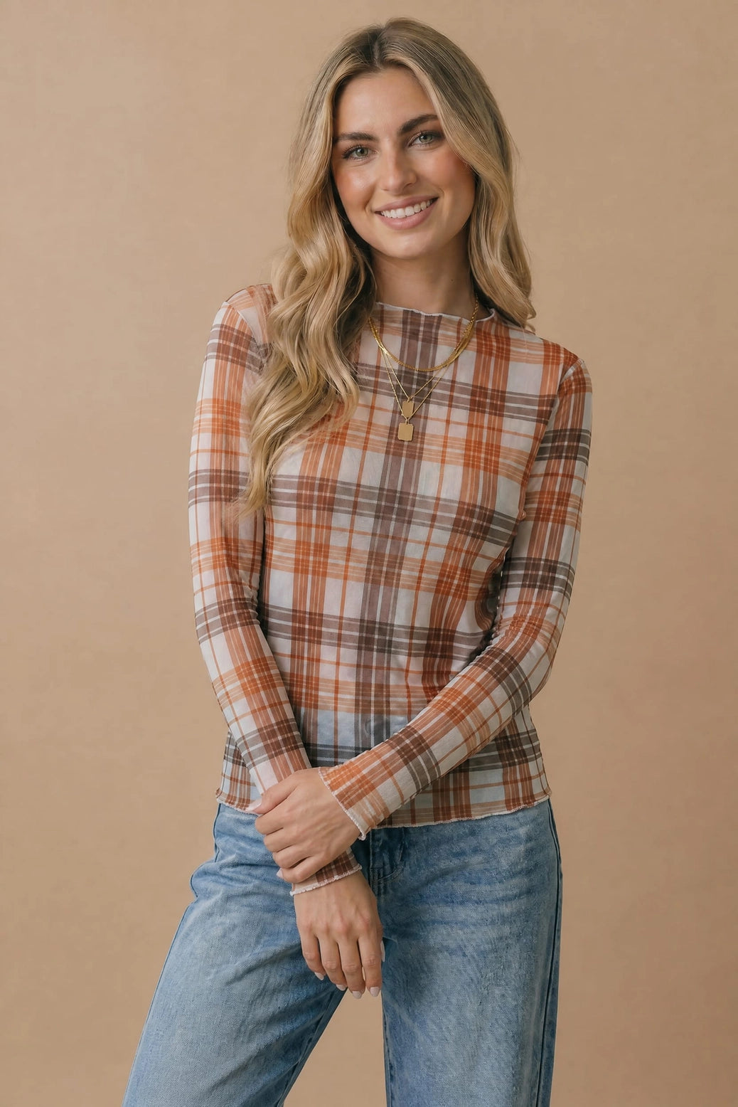 Karina Plaid Mesh Top