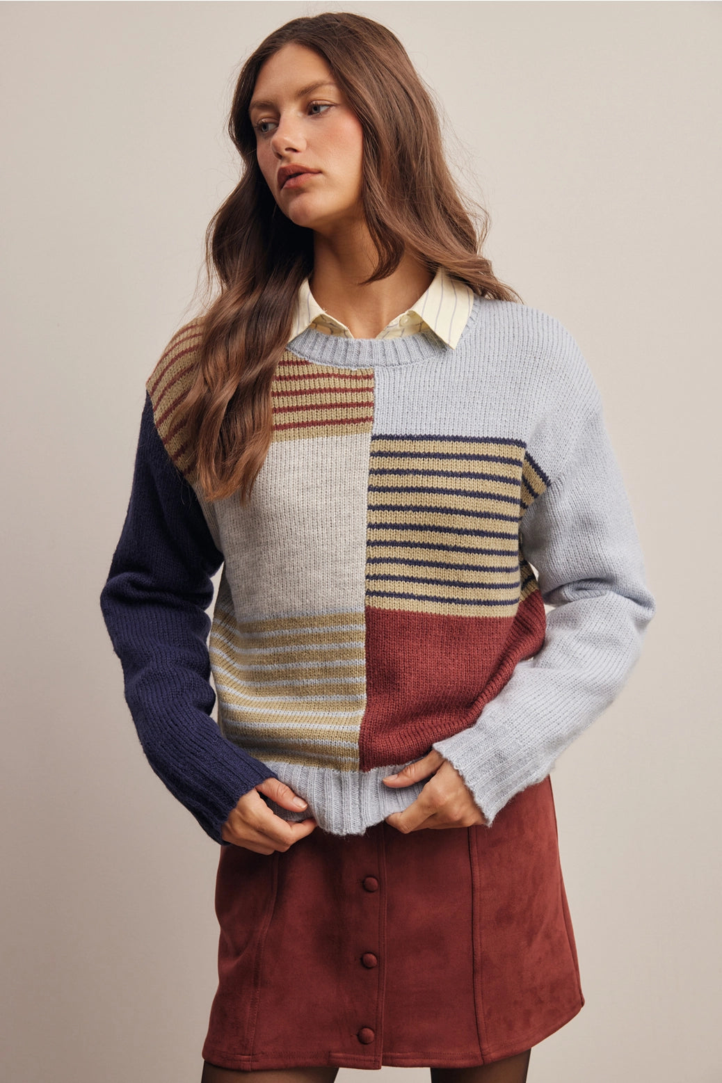 Delyla Striped Color Block Sweater