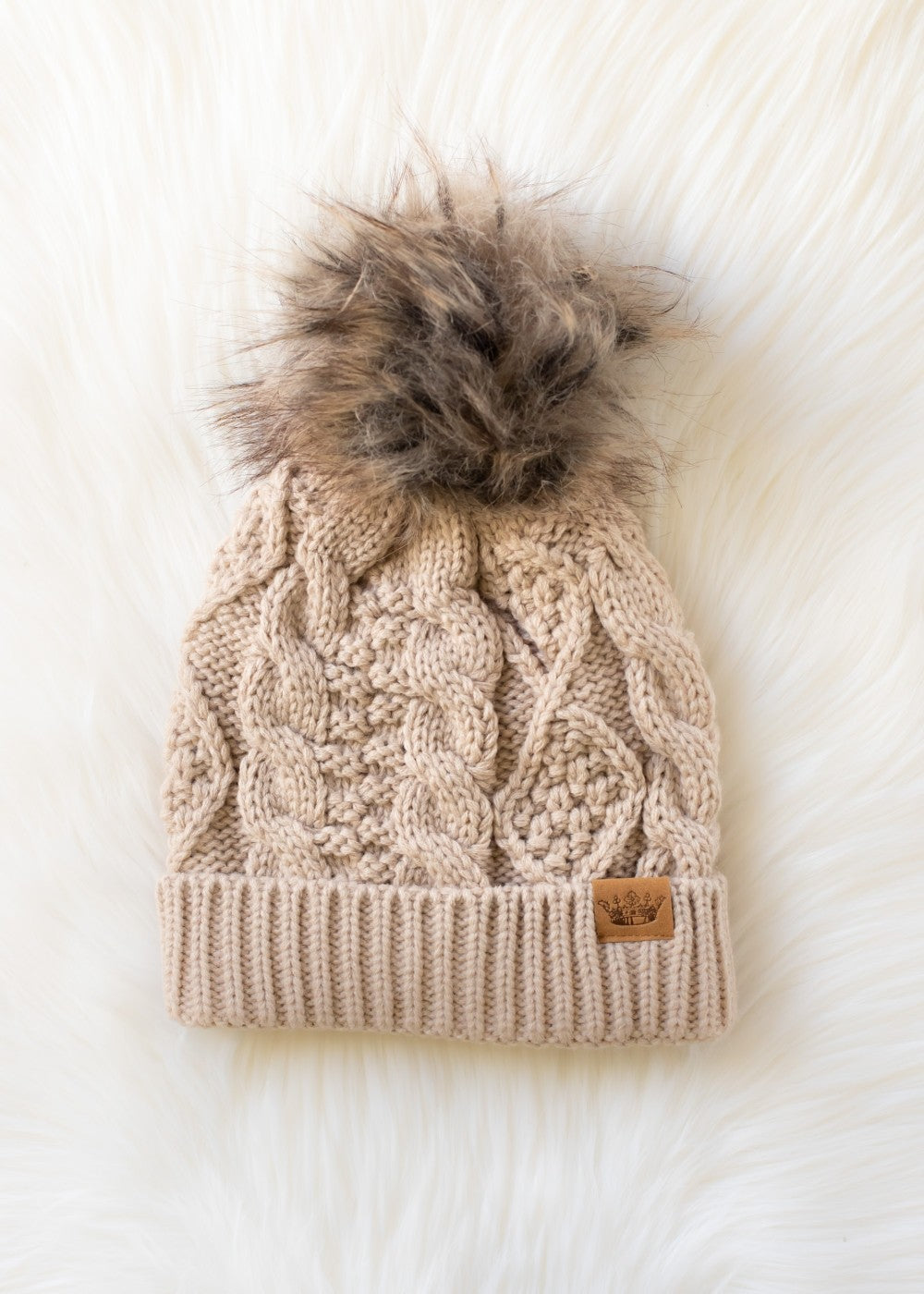 Taupe Cable Knit Hat