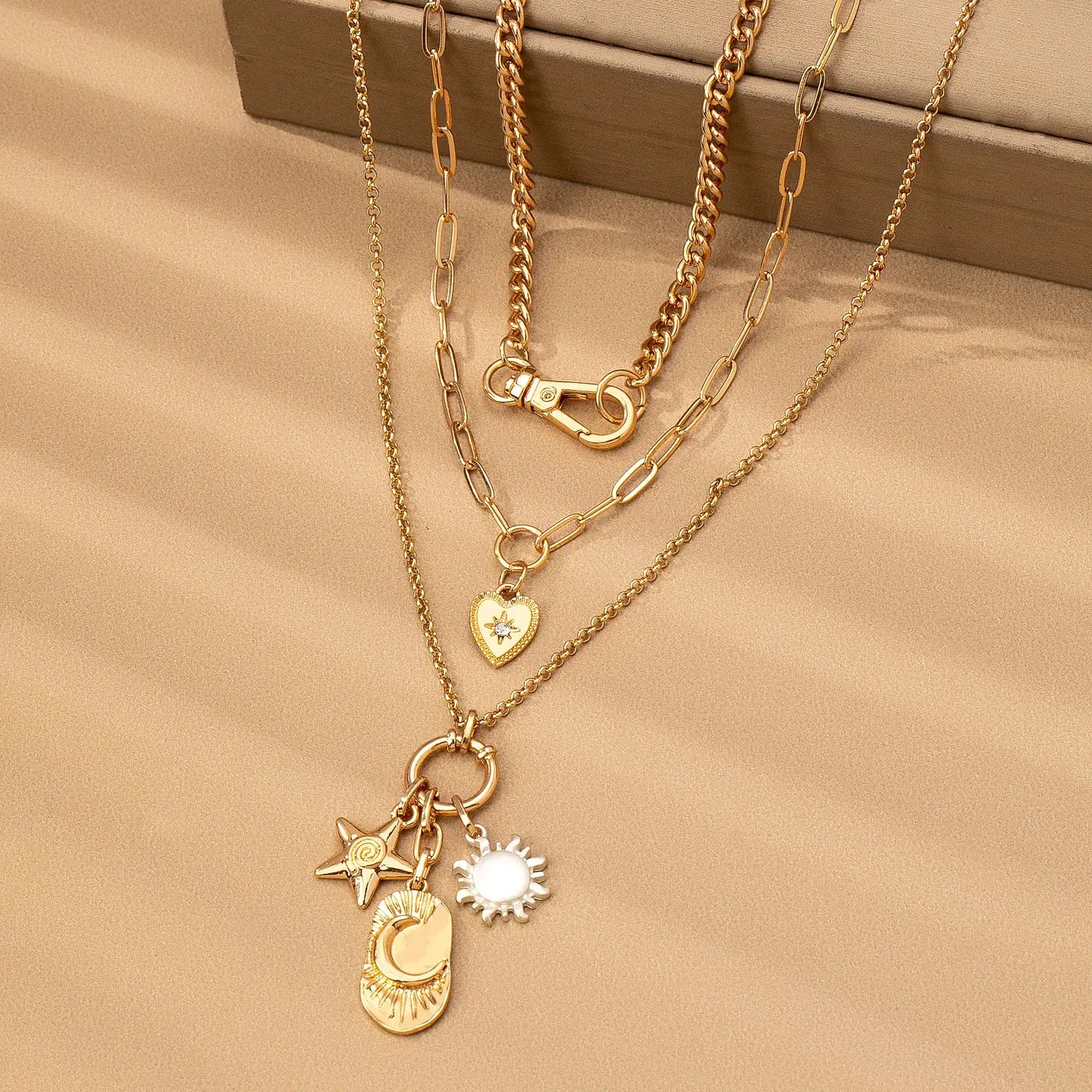 Multi Layer Celestial Star Moon Charm Necklace