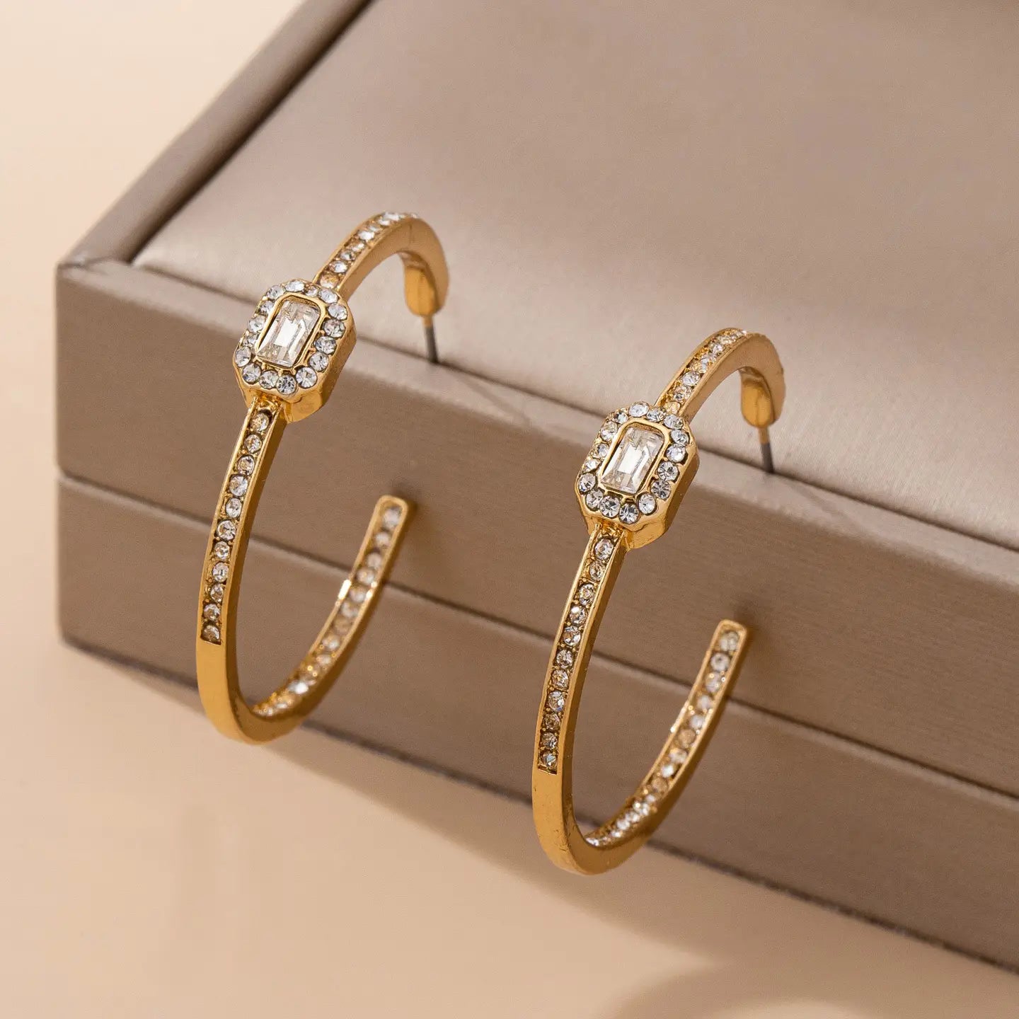 Solitaire Crystal Hoop Earrings