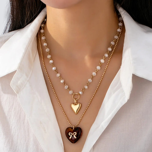 Multi Layer Double Heart Charm Necklace