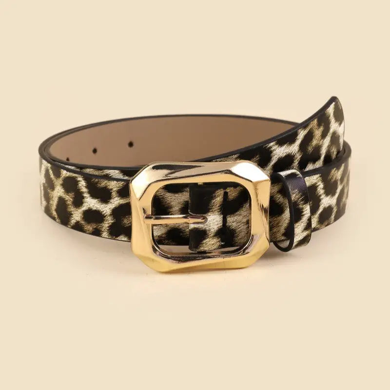 Rectangle Shaped Buckle Belt Leopard