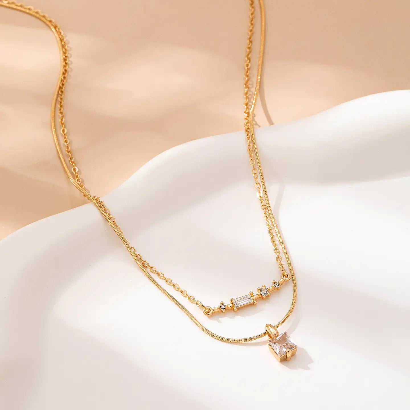 Layered Crystal Bar Necklace