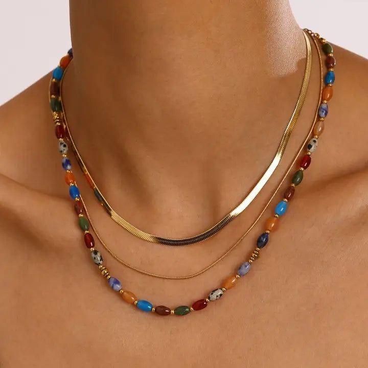 Multi Colored Natural Stone Necklace