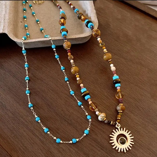 Natural Stone Charm Necklace