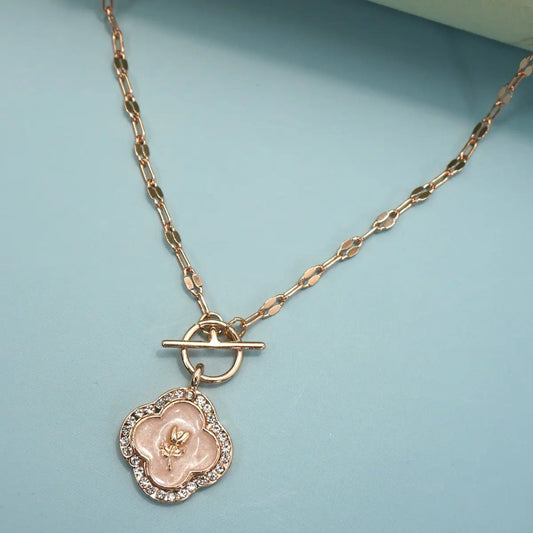 Rhinestone Rose Flower Charm Necklace