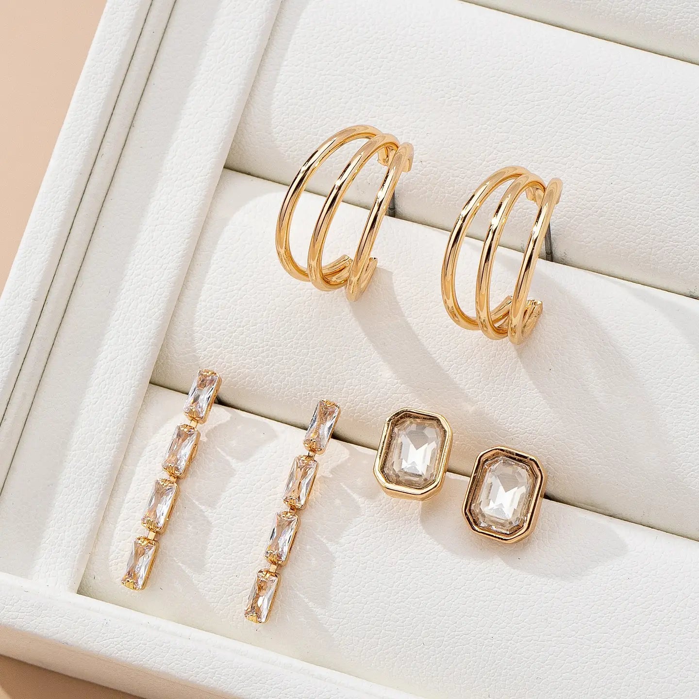Emerald Cut Crystal Hoop Earrings