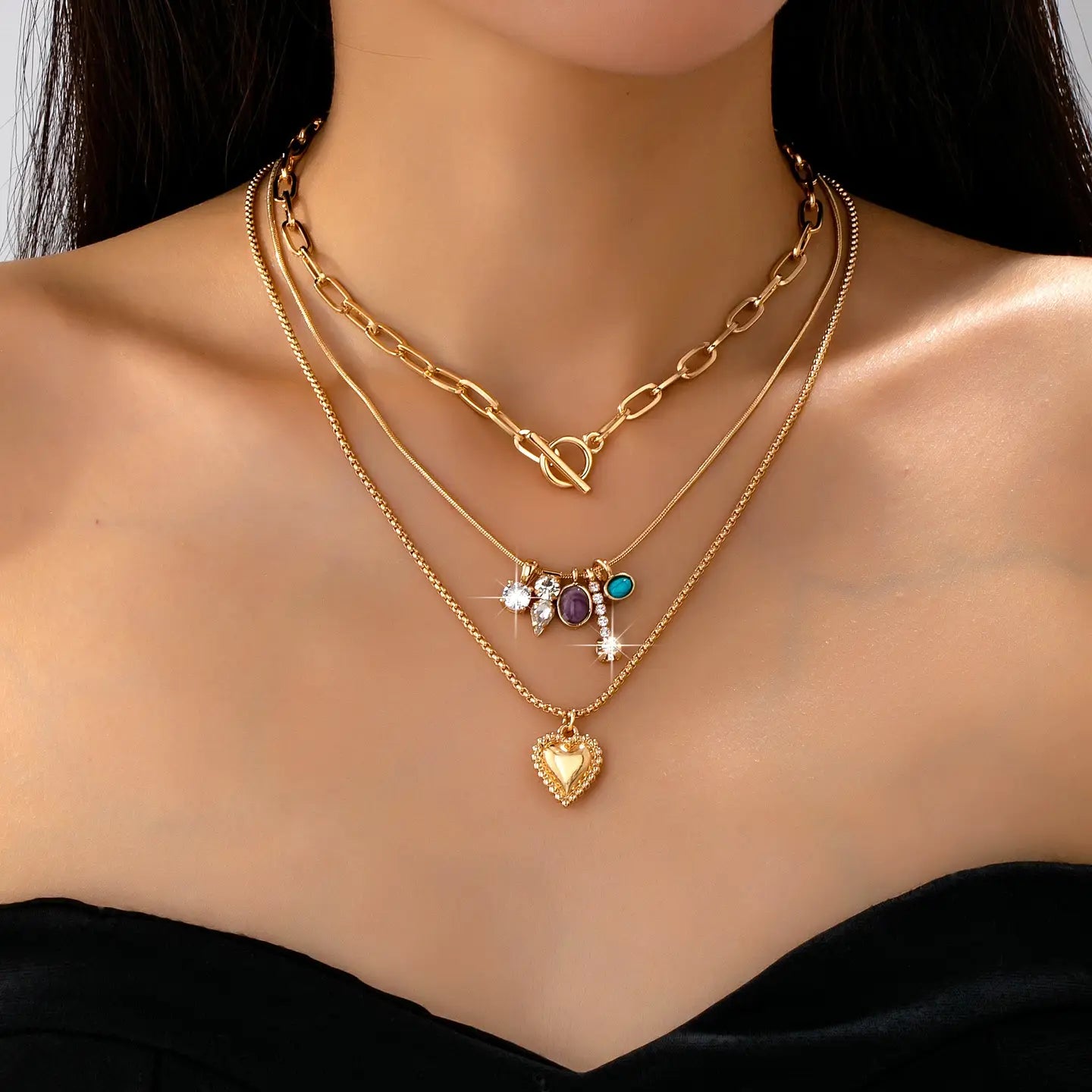 Cluster Charm Layered Mixed Chain Necklace