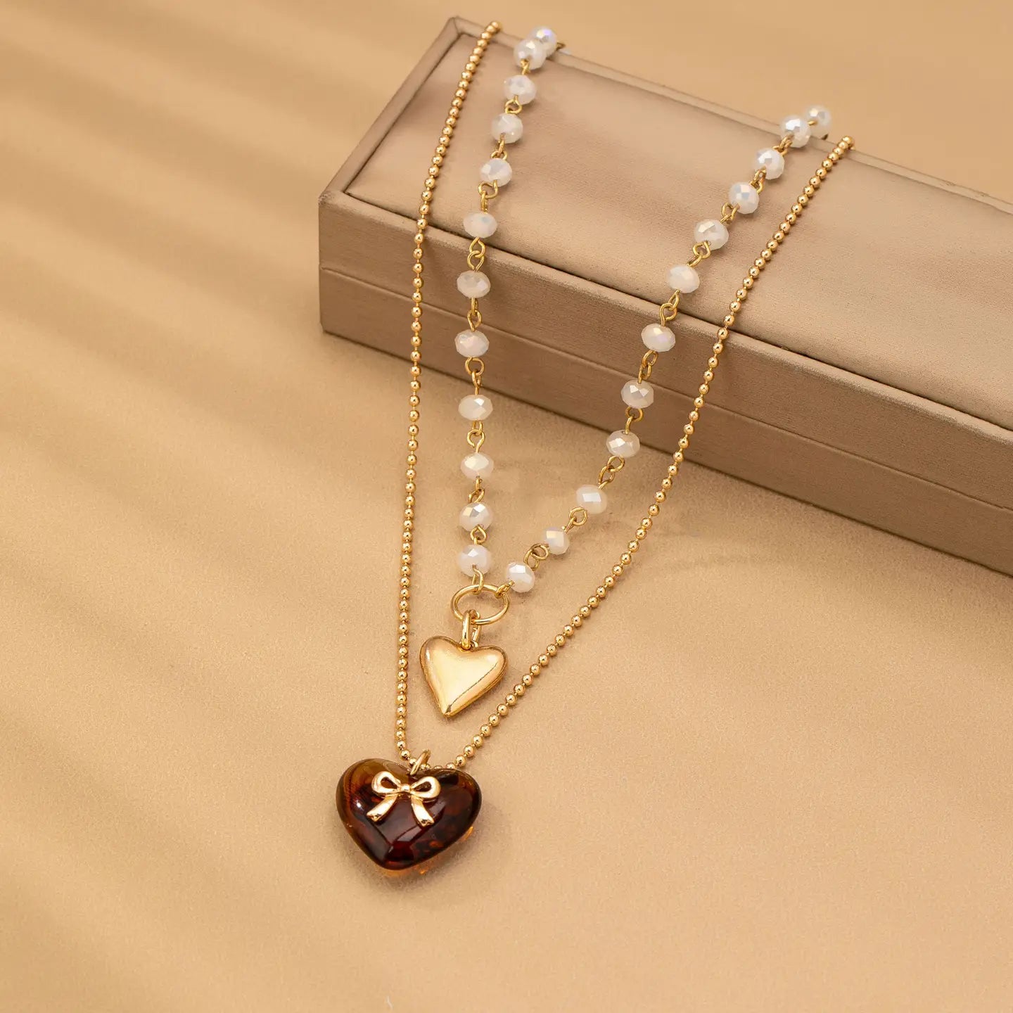 Multi Layer Double Heart Charm Necklace