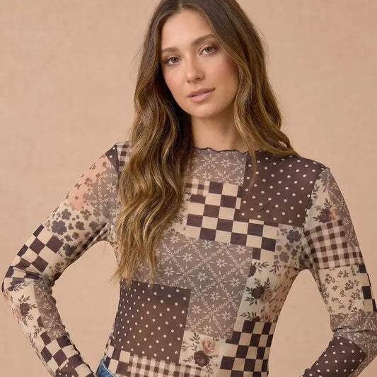 Ava Patchwork Mesh Top