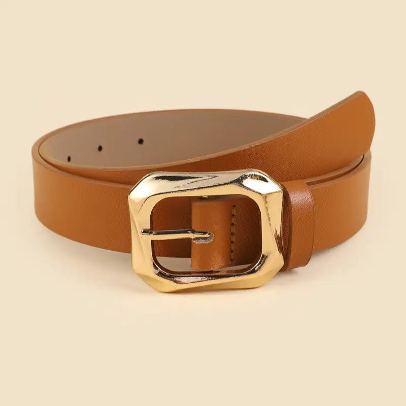 Rectangle Shaped Buckle Belt Brown