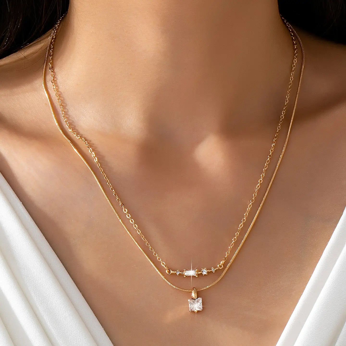 Layered Crystal Bar Necklace