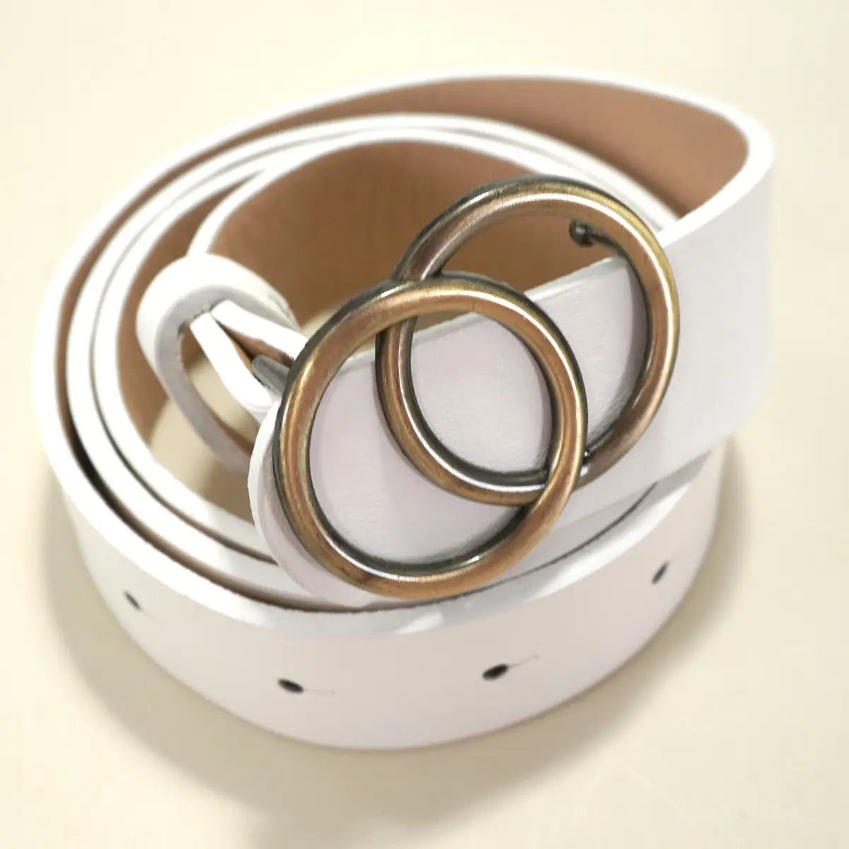 White Buckle Faux Leather Belt