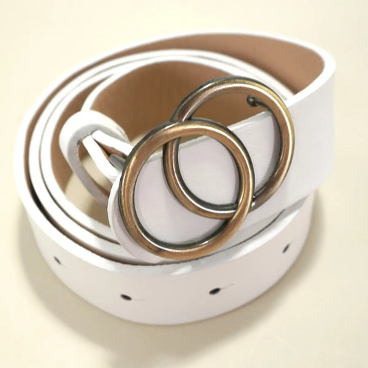 White Buckle Faux Leather Belt