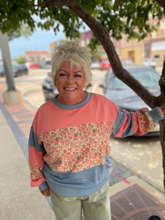 Stacia Floral Colorblock Pullover
