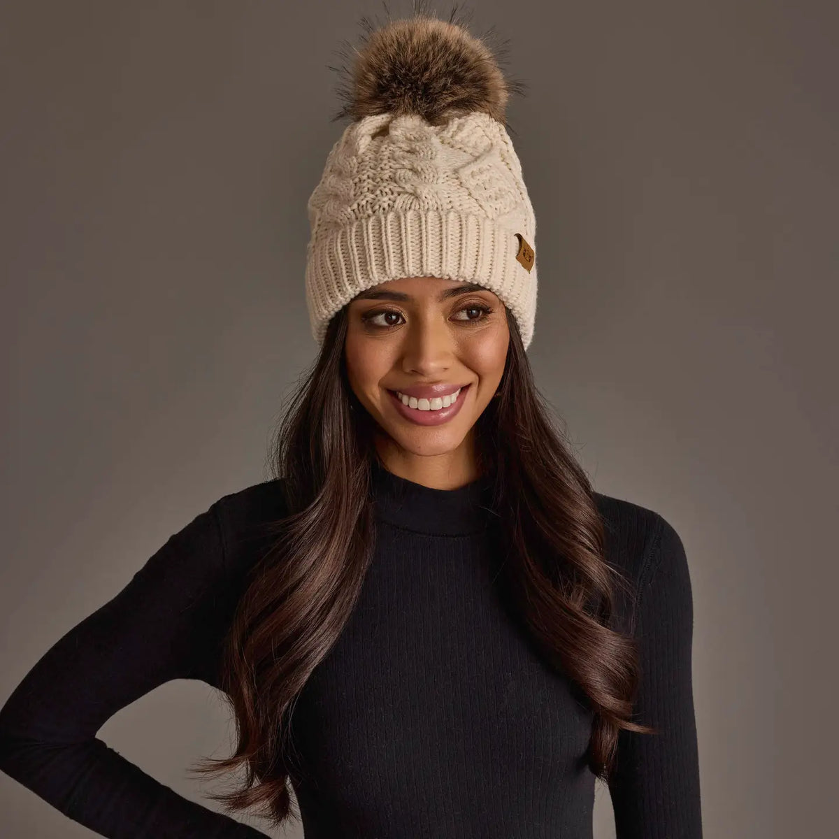 Beige Cable Knit Hat