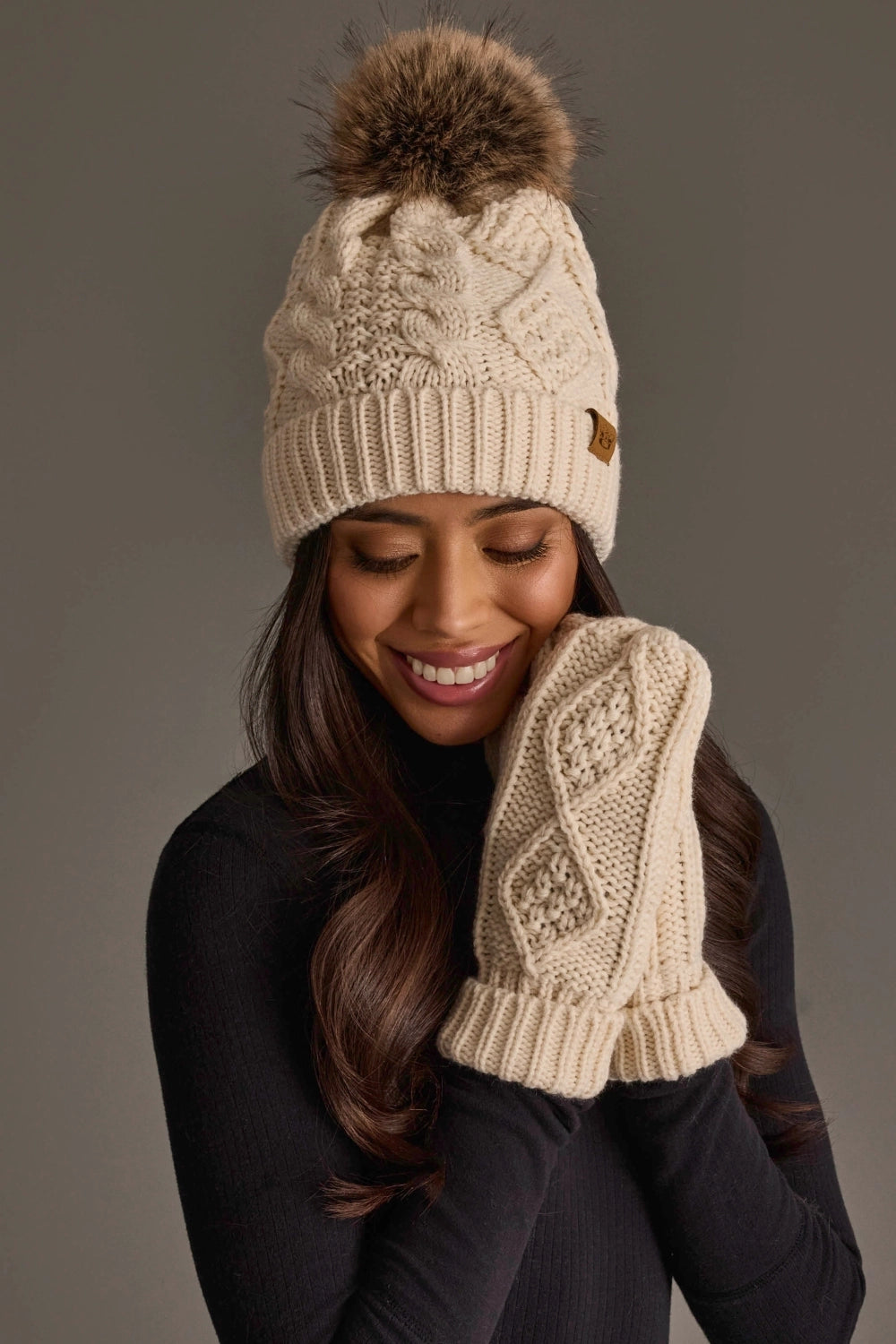Beige Cable Knit Hat