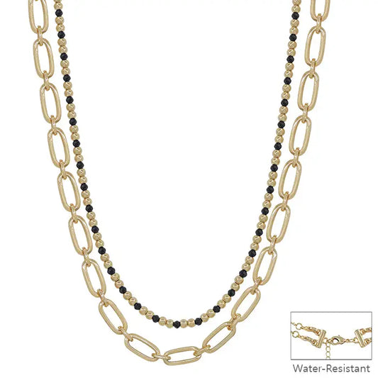 Black Crystal Layered Necklace