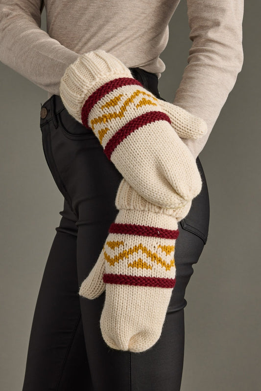 Burgandy & Gold Patterned Mittens