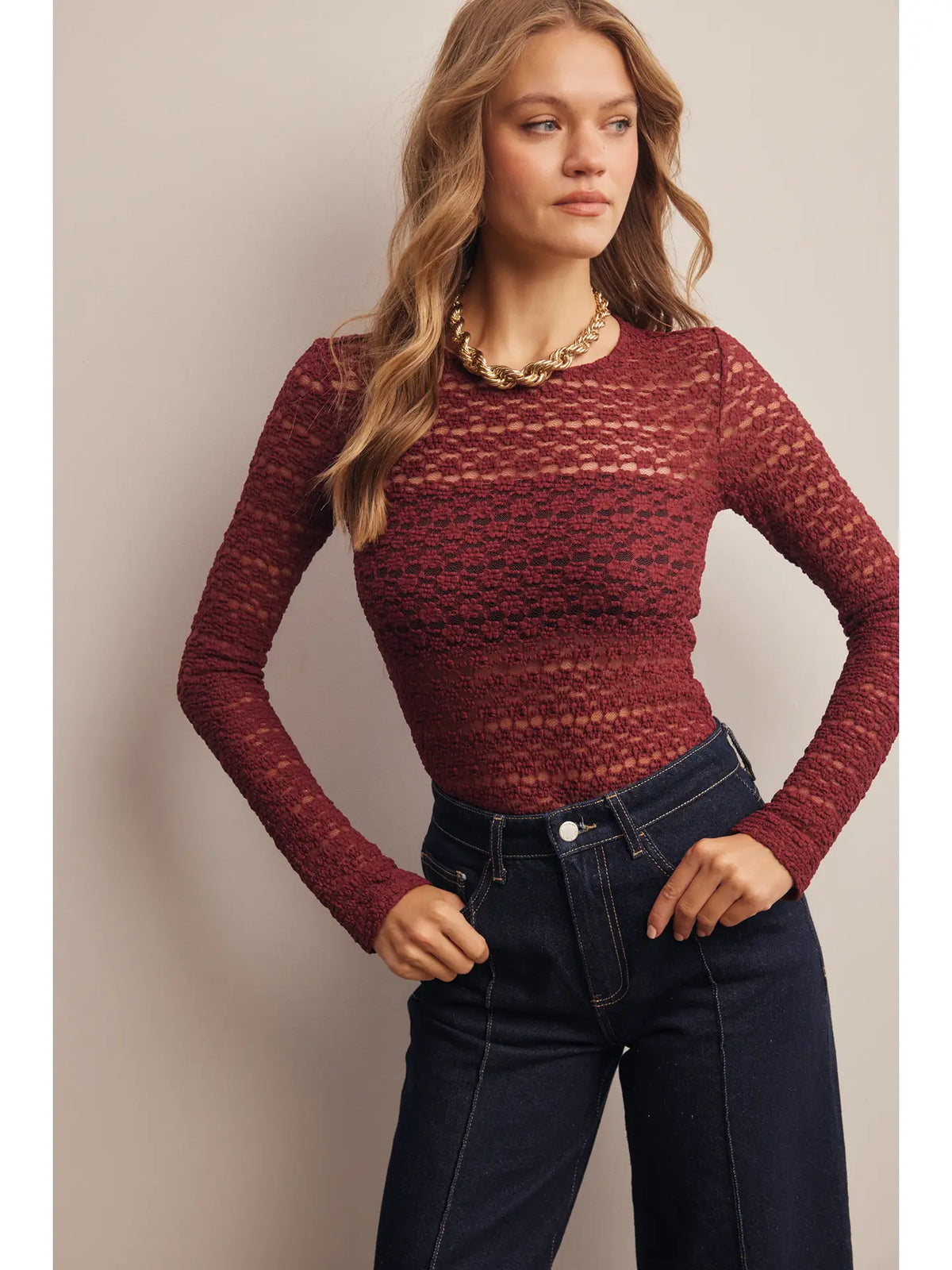 Lauren Burgundy Lace Top