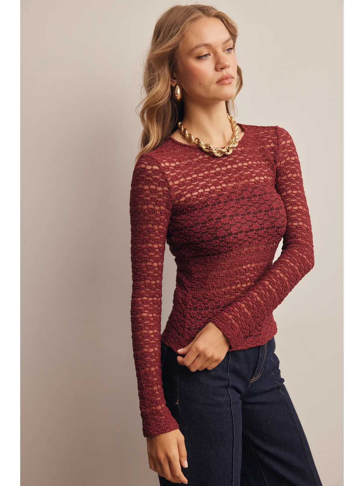 Lauren Burgundy Lace Top