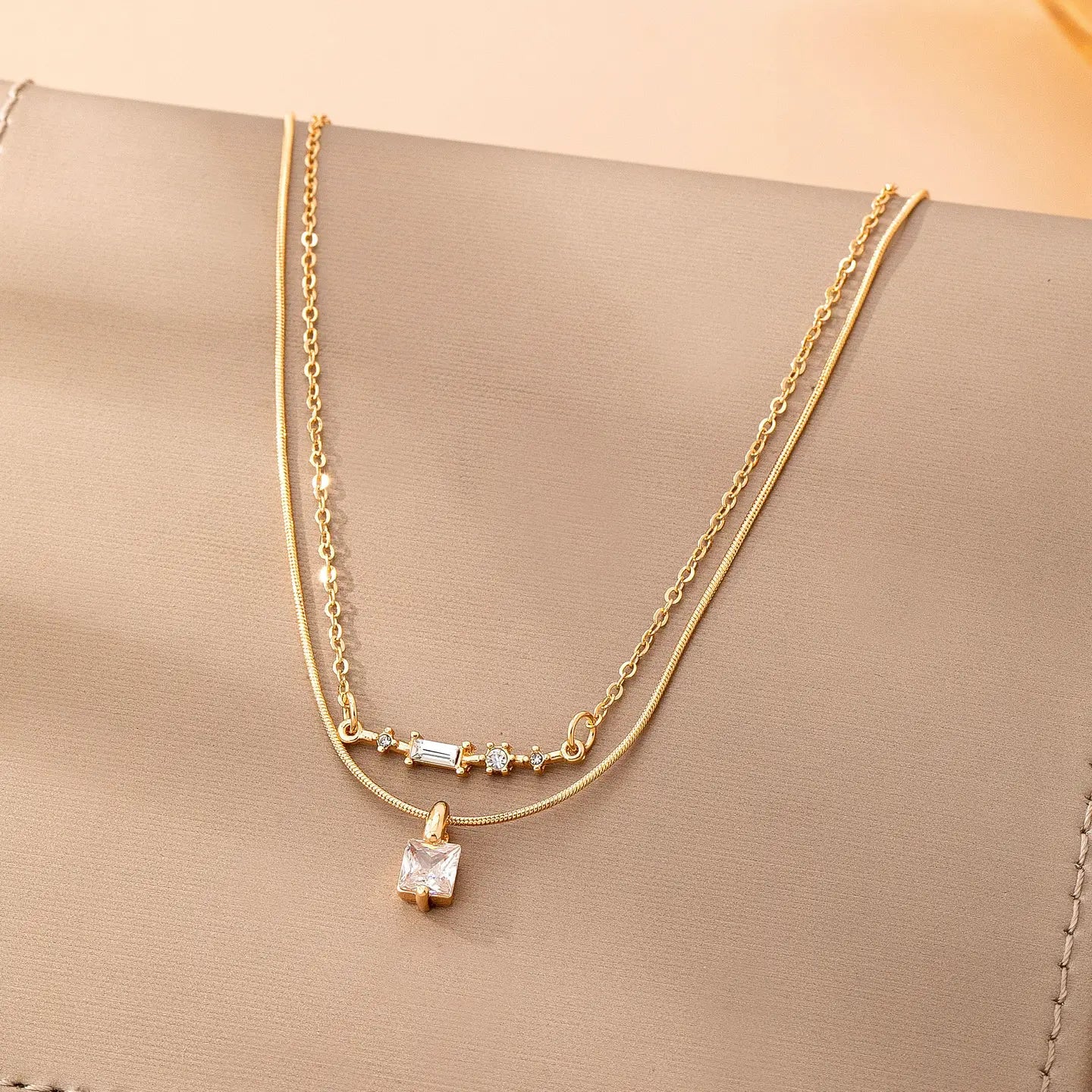 Layered Crystal Bar Necklace