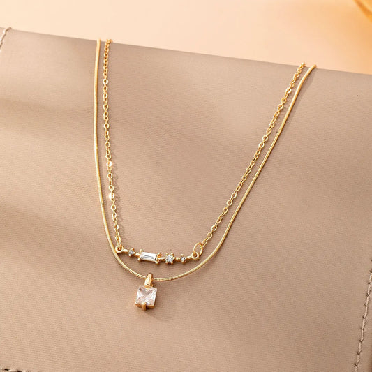 Layered Crystal Bar Necklace