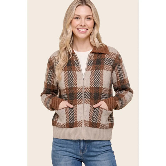 Reggie Checkered Zip Cardigan