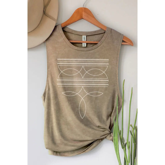 Cowboy Boots Stitched Tank