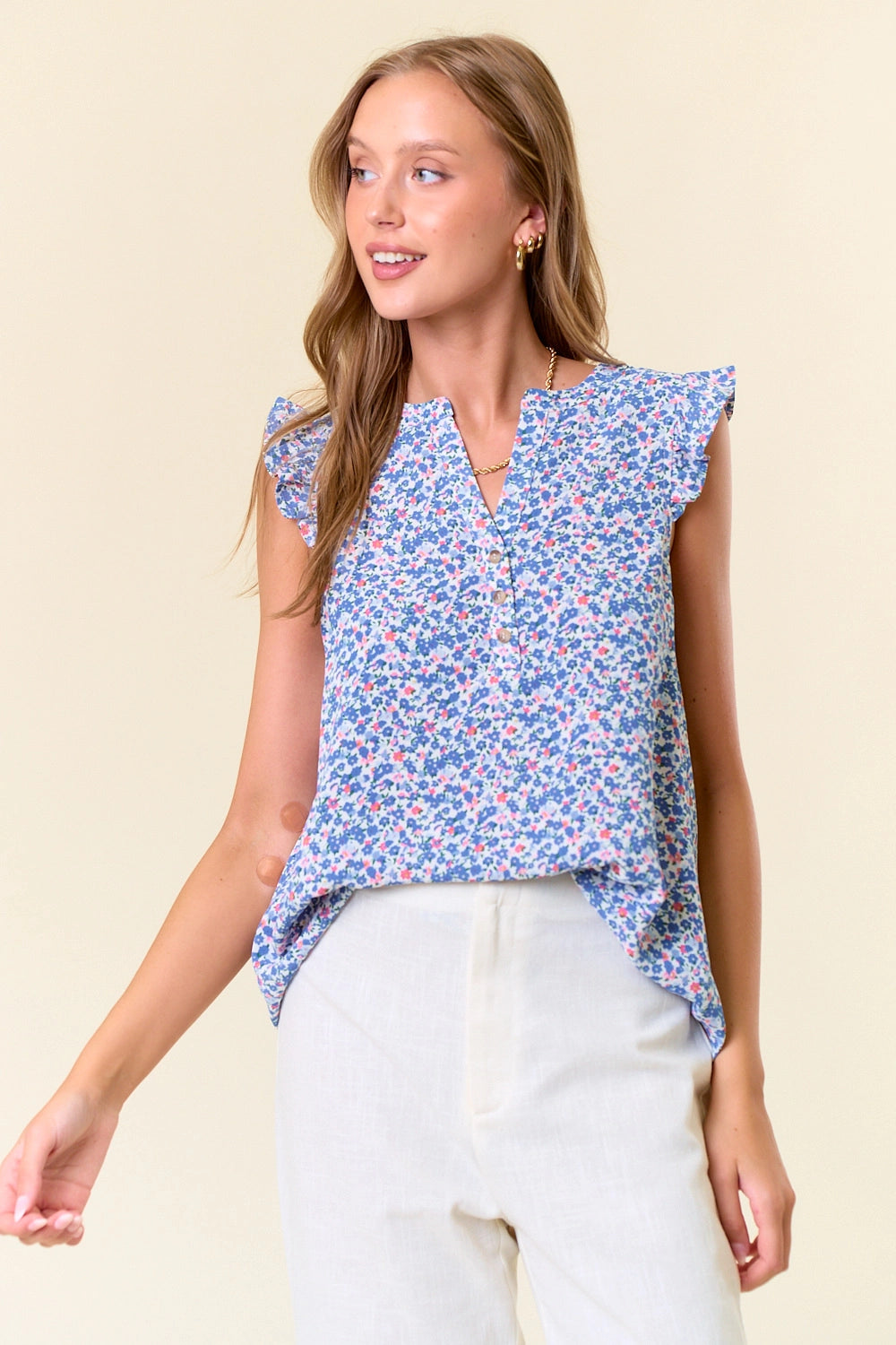floral ruffle sleeve women stylish chic work appropriate v neck