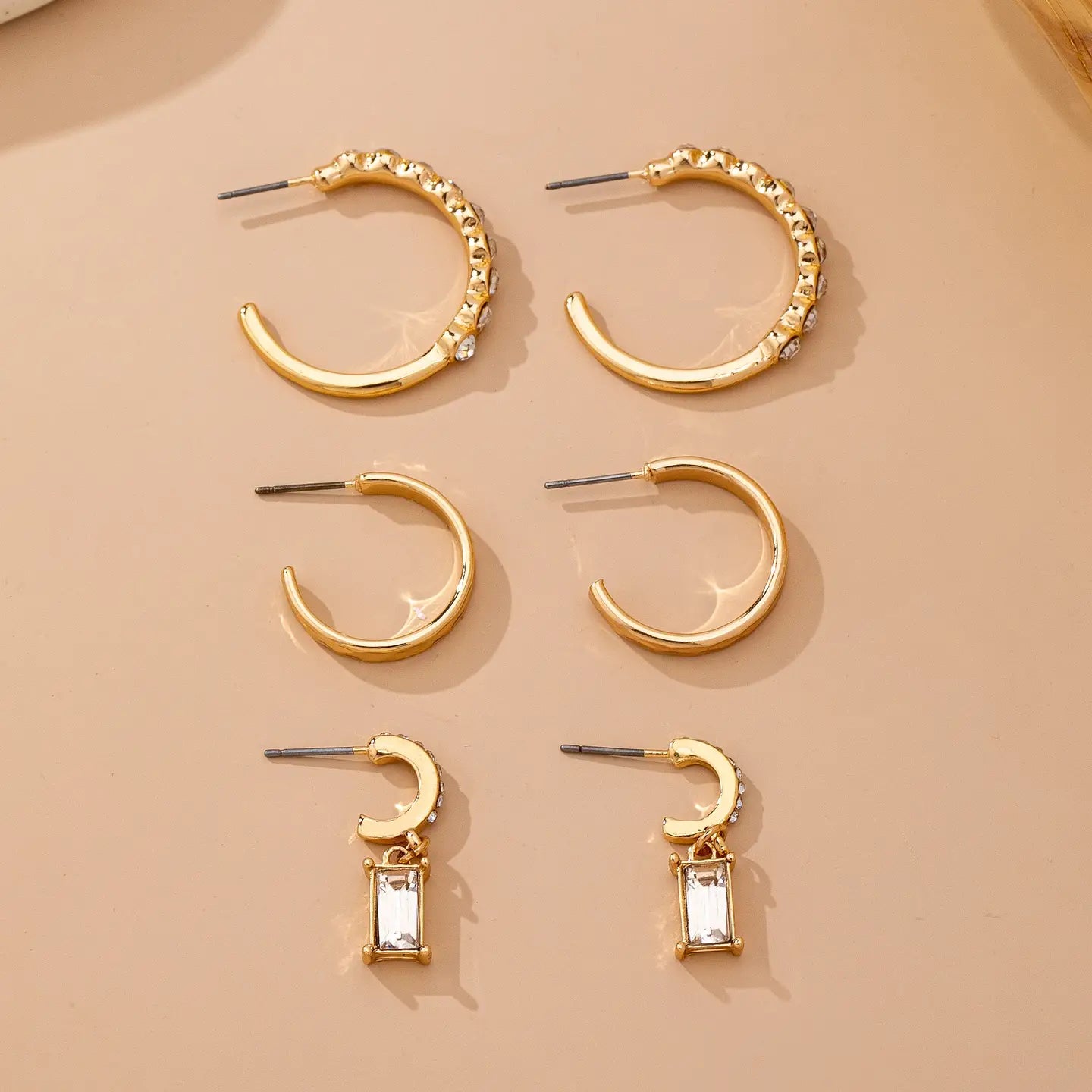 Crystal Accented Gold Hoop Earrings
