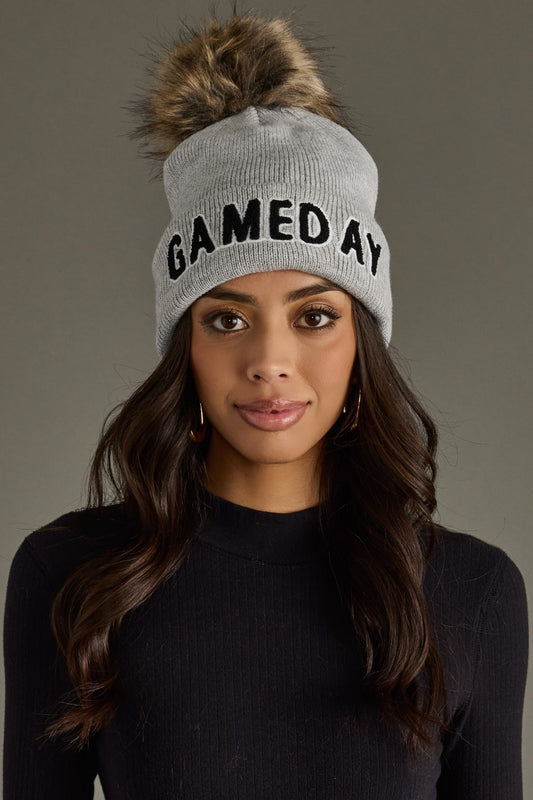 Grey & Black Game Day Pom Hat