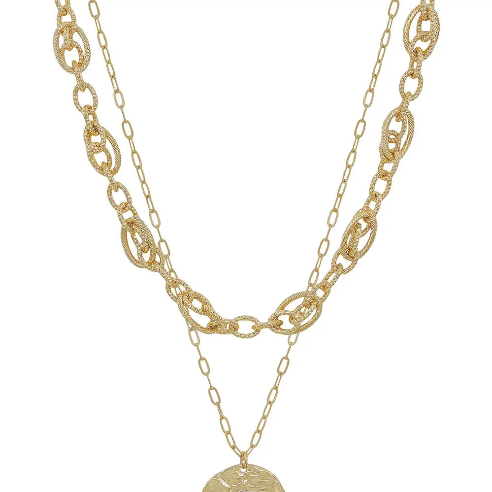 Layered Gold Chain Coin Necklace