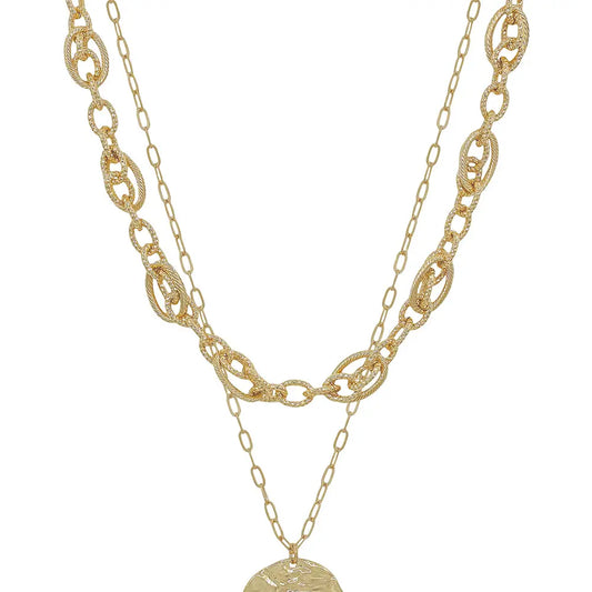 Layered Gold Chain Coin Necklace