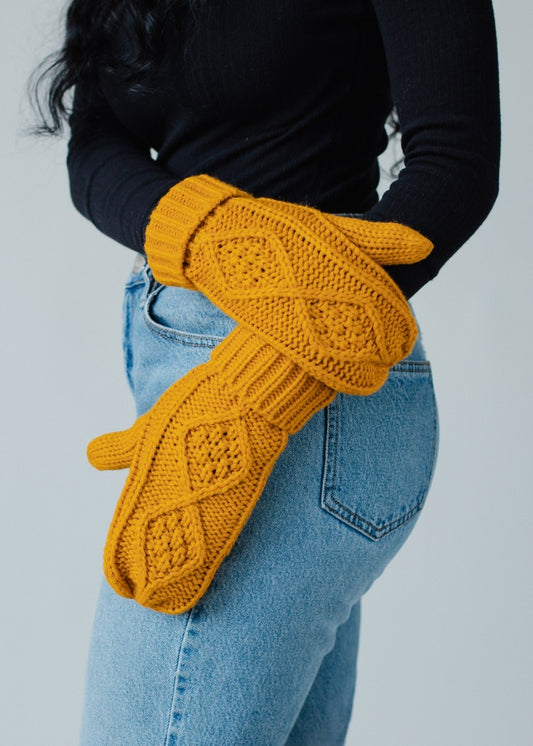 Gold Cable Knit Mittens