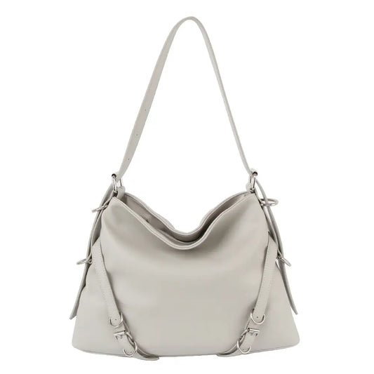 Grey Buckle Accented Hobo Bag