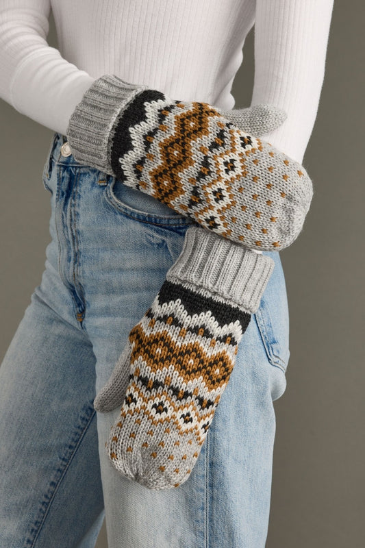 Grey Patterned Mittens