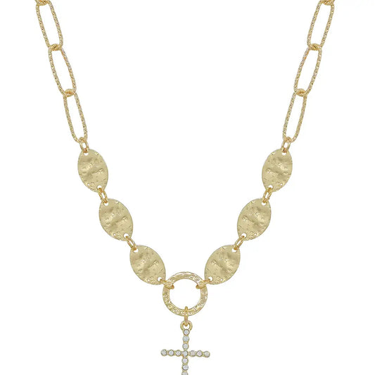 Hammered Gold Chain Cross