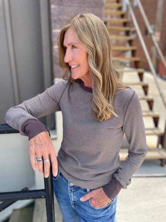 Stacy Coffee/Ivory Striped Top